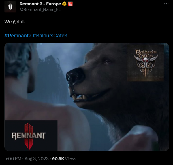 
                Авторы Remnant 2 сравнили себя с героем Baldur's Gate 3, который попал под медведя. Одновременный онлайн игры Larian почти достиг 500 000 человек
            