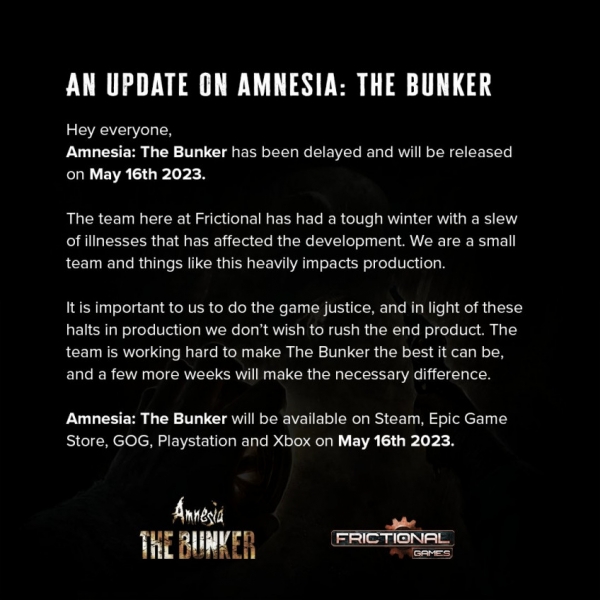 Хоррор Amnesia: The Bunker перенесли на 16 мая
