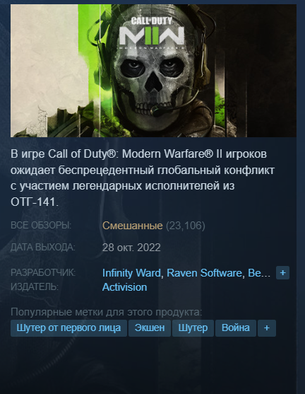 Игроки раскритиковали Call of Duty: Modern Warfare 2 в Steam